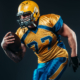 American football offensive player, national league, black background. Contact sport