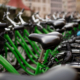 Side view on city bikes in Dresden, Germany